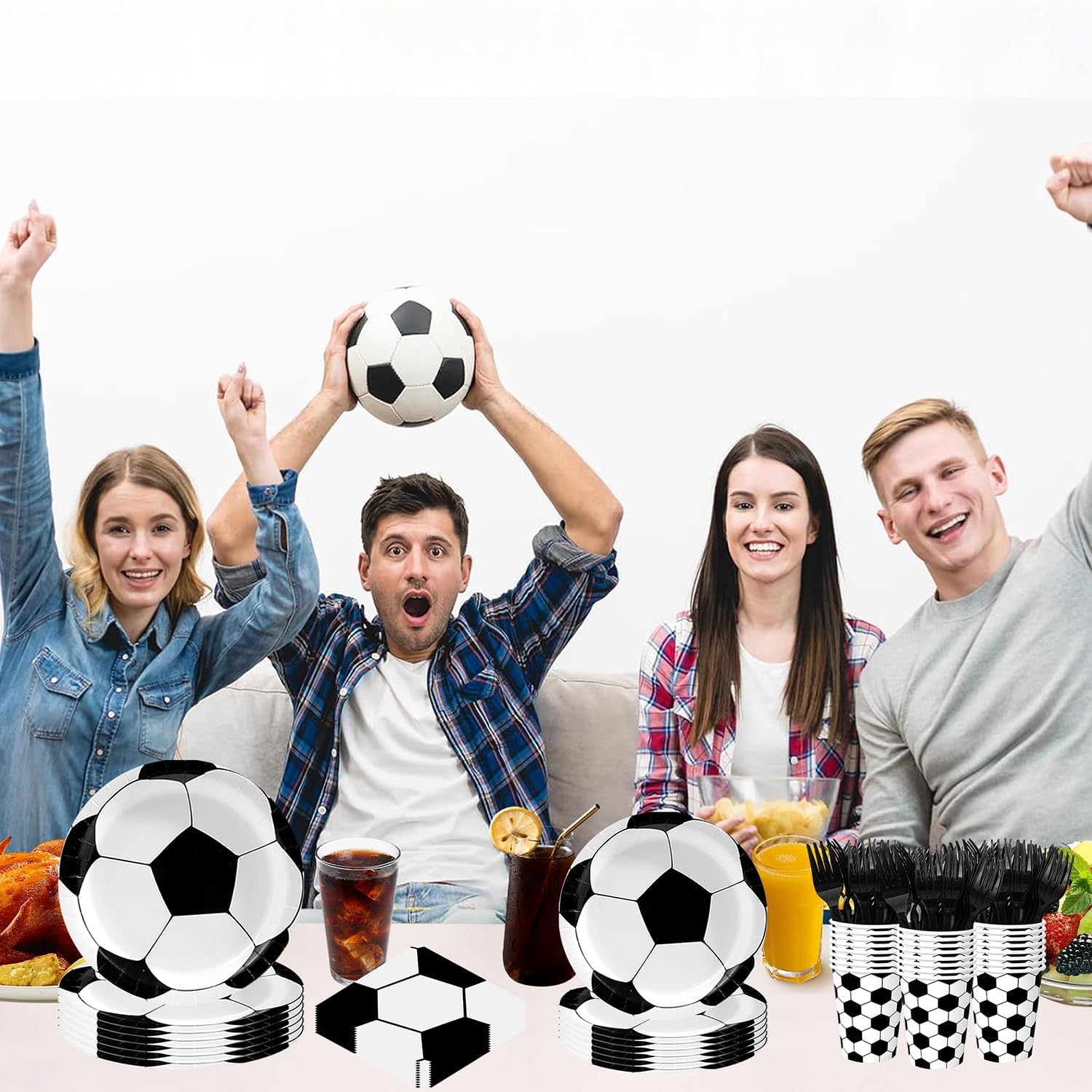 Soccer Party Decorations Soccer Birthday Party Supplies Set 120Pcs Soccer Plates and Napkins,Cups Forks for Game Day, Sports Theme Birthday party Decorations - Image 3