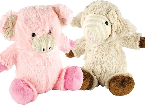 Giftable World 7 Inch Plush Pet Toy Cuddle Pig & Lamb with Squeaker Dog Chew Toy