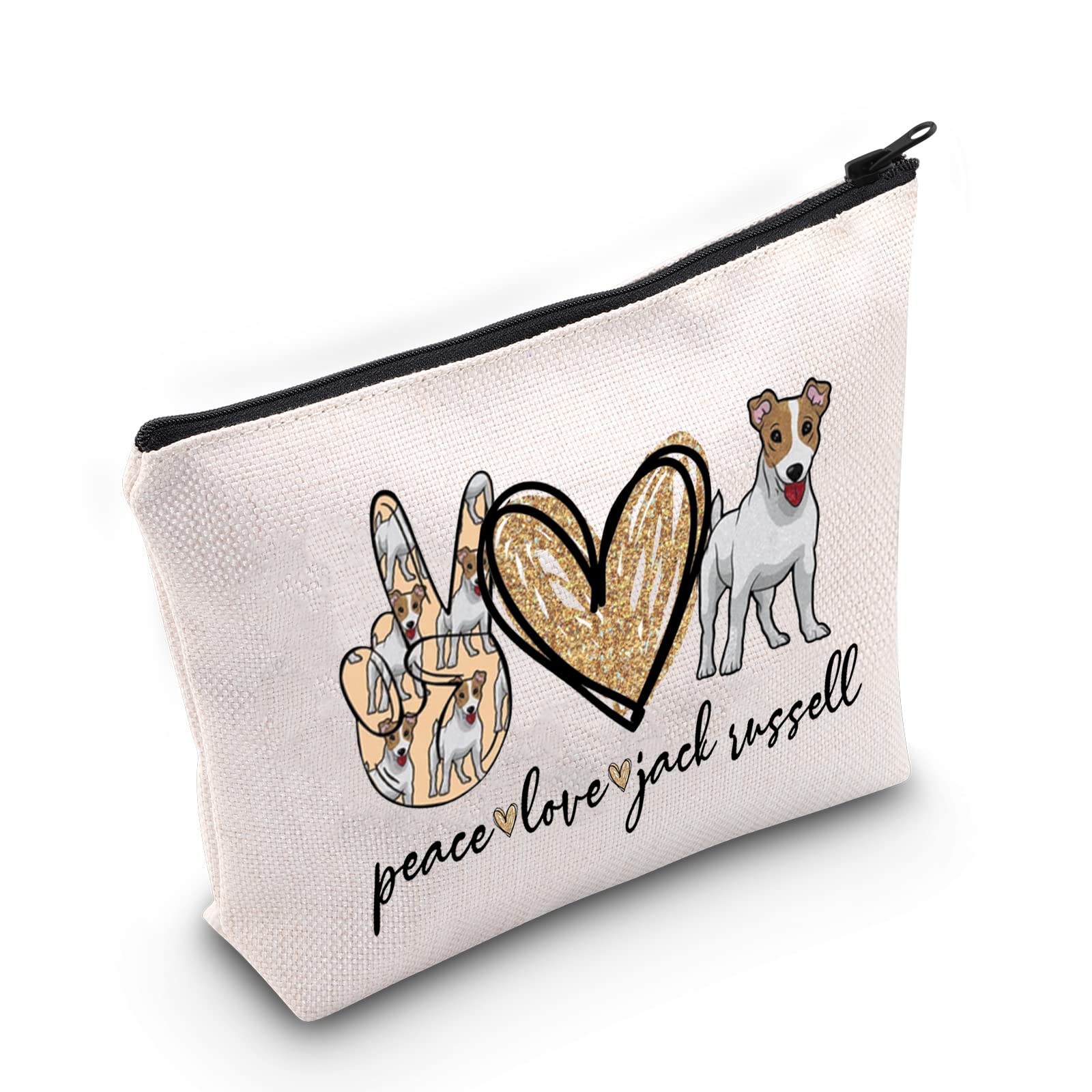 WZMPA Jack Russell Terrier Makeup Bag Jack Russell Mom Gifts Peace Love Jack Russell Zipper Pouch Bag For Jack Russell Lovers (Peace Jack Russell)