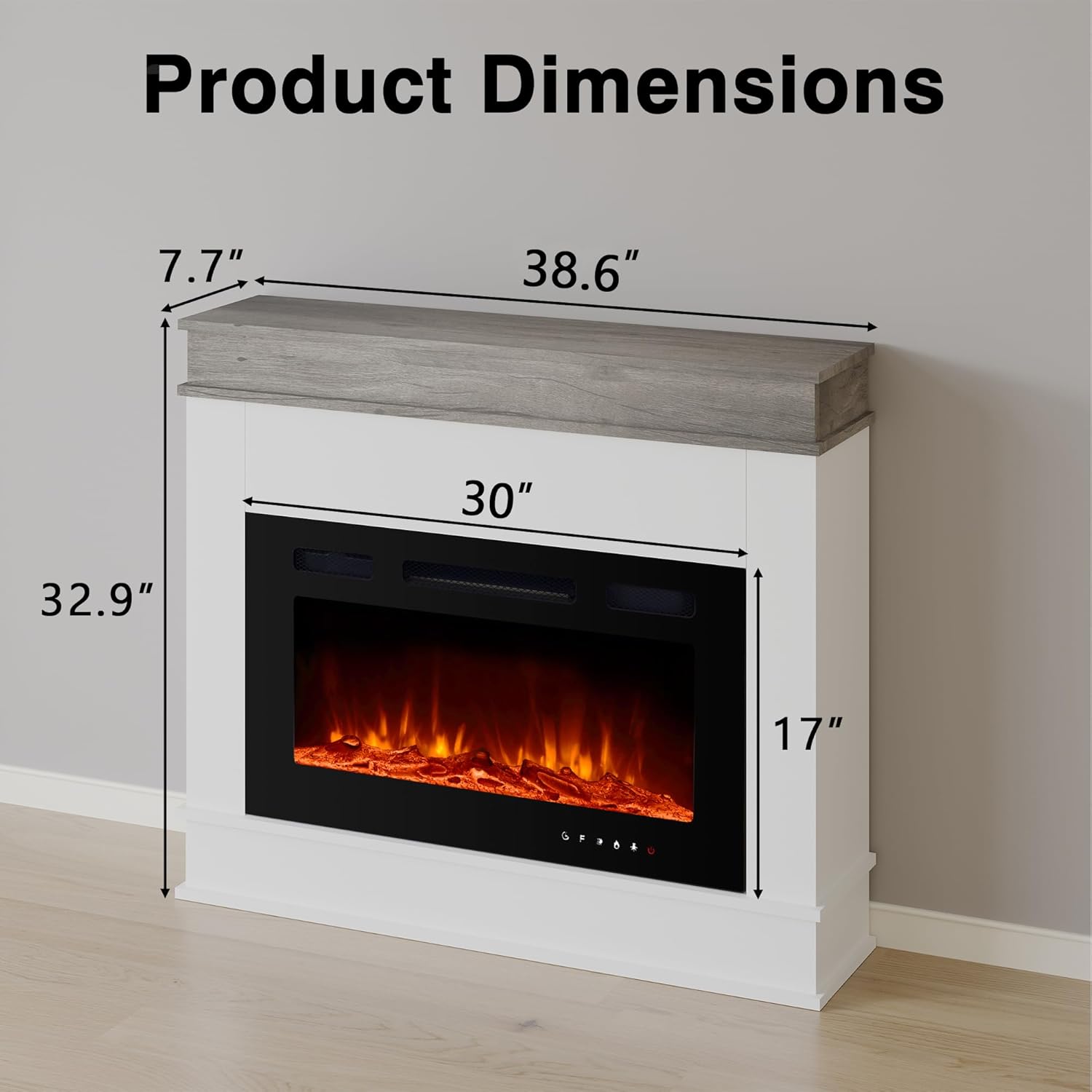 39" Electric Fireplace with Mantel, Fireplace TV Stand with 30" Electric Fireplace Heater, Low Noise, Remote Control, Touch Screen, Timer, Adjustable Flame Color & Brightness