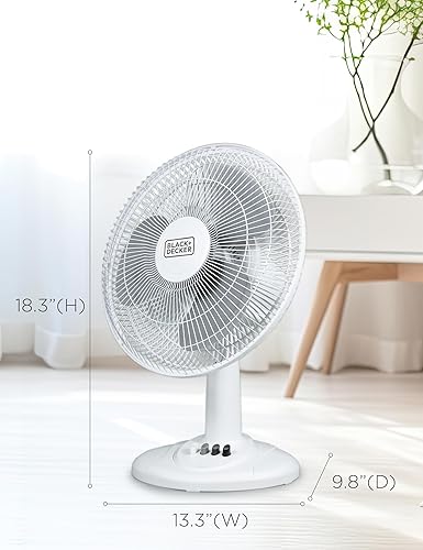 Miniatura 7 de BLACK+DECKER Ventilador de escritorio para el hogar y la oficina, ventilador de 12 pulgadas con 3 ajustes de velocidad, ventilador portátil