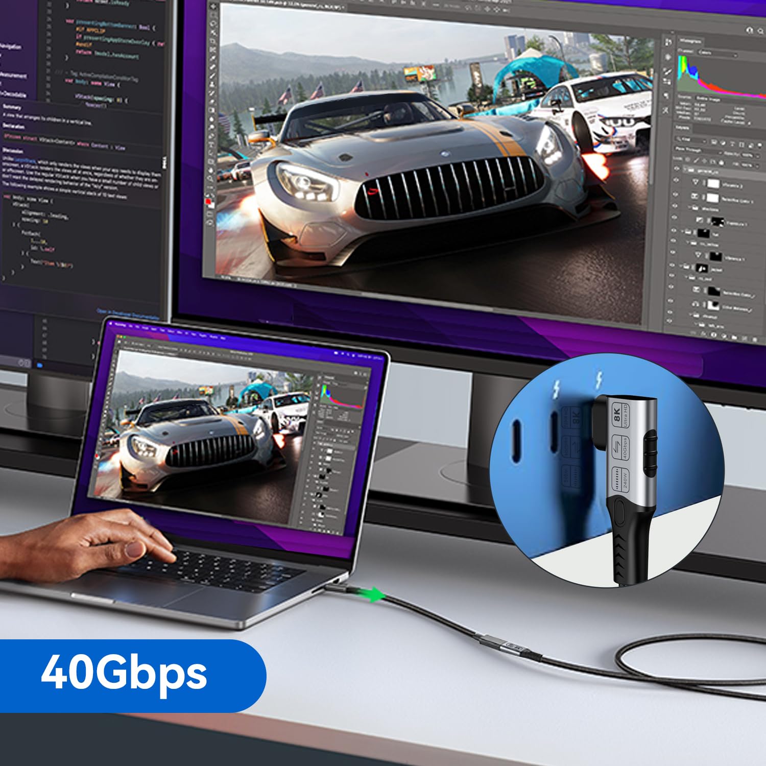 right angle type c extension 3.3FT/1M for Thunderbolt 4 Extension Cable high Speed 40Gbps Data Transfer, 8k/4k@60hz video,240w Fast Charging,male to female usb-c high speed 90 degree extension cable. - Image 5