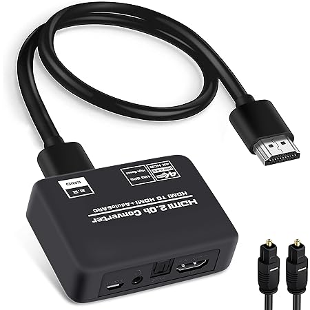 avedio links 4K@60Hz HDMI 2.0b Audio Extractor Splitter Converter, HDMI to HDMI + Optical Toslink SPDIF + 3.5mm Stereo Analog Audio, HDMI Audio Embedder Inserter for PS5,Xbox, Optical Fiber Included
