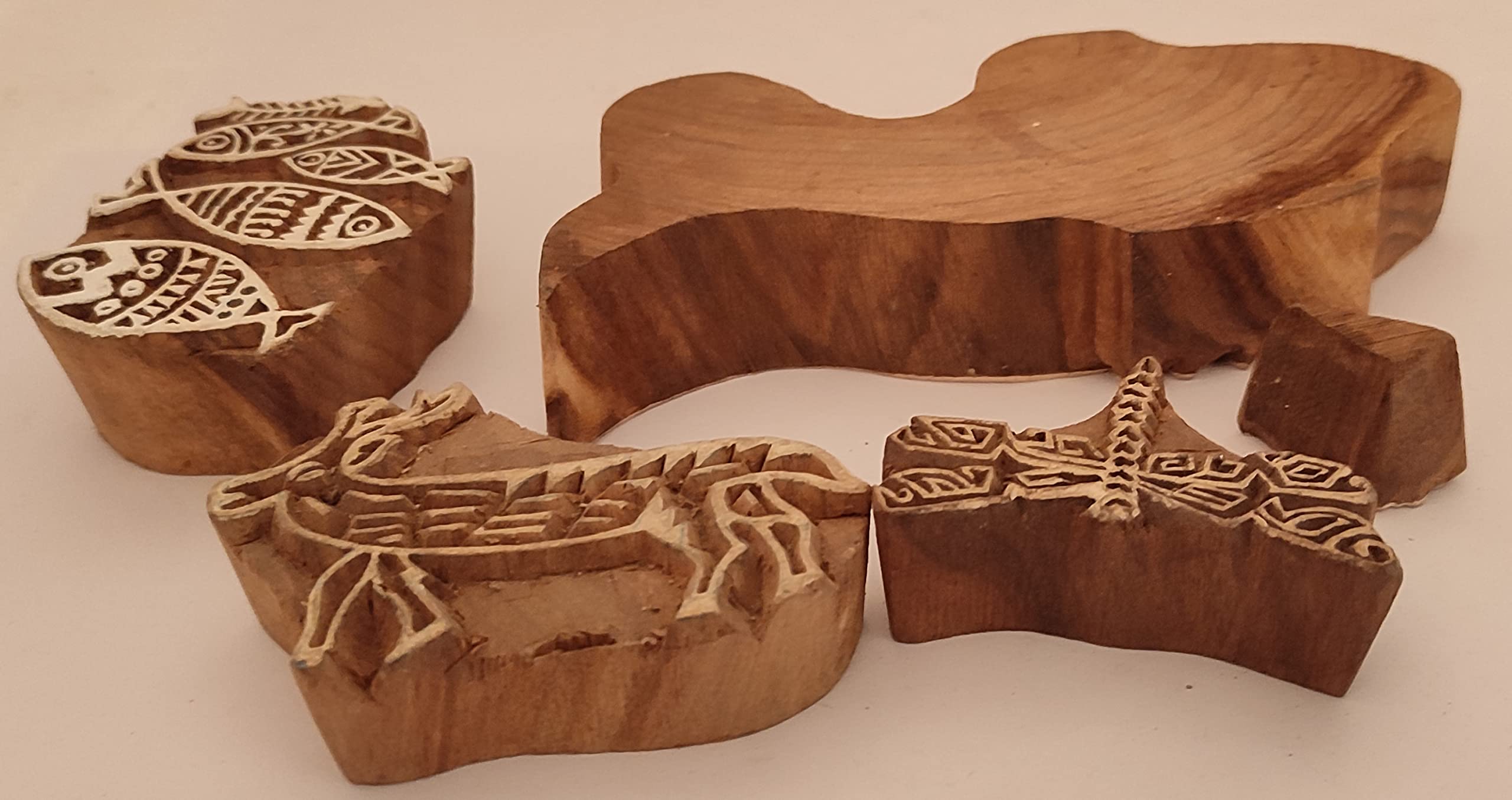 Sharvgun Combo de 5 bloques de impresión de madera de sello animal, suministros de diseños de impresión de tela de arte, sello decorativo, trabajo de arte