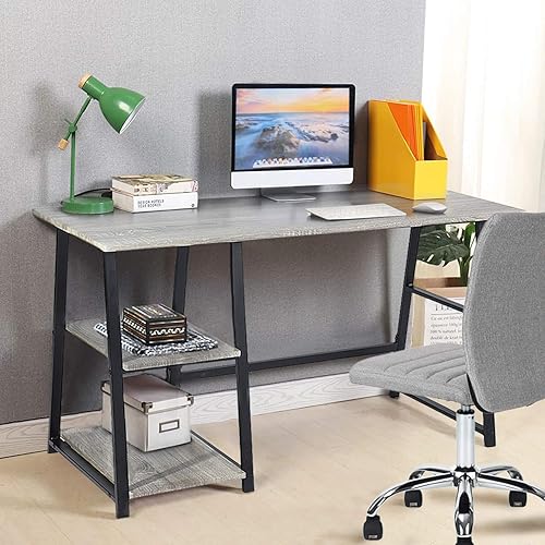 CIATRE Computer Desk Wooden Desk Home Office Computer DeskGaming Computer Desk Space Saving Design with 2 Storage Shelves (Dark Grey)