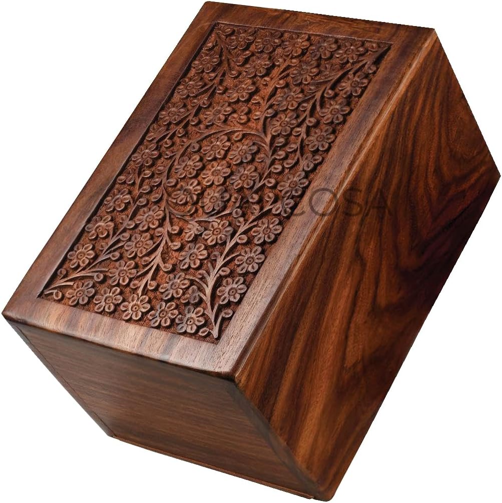 SOULURNS Circle of Life Wooden Urns for Human Ashes - Handcrafted Rosewood Cremation Urns for Large Men & Women - Decorative Memorial Box - Holds 200 lbs