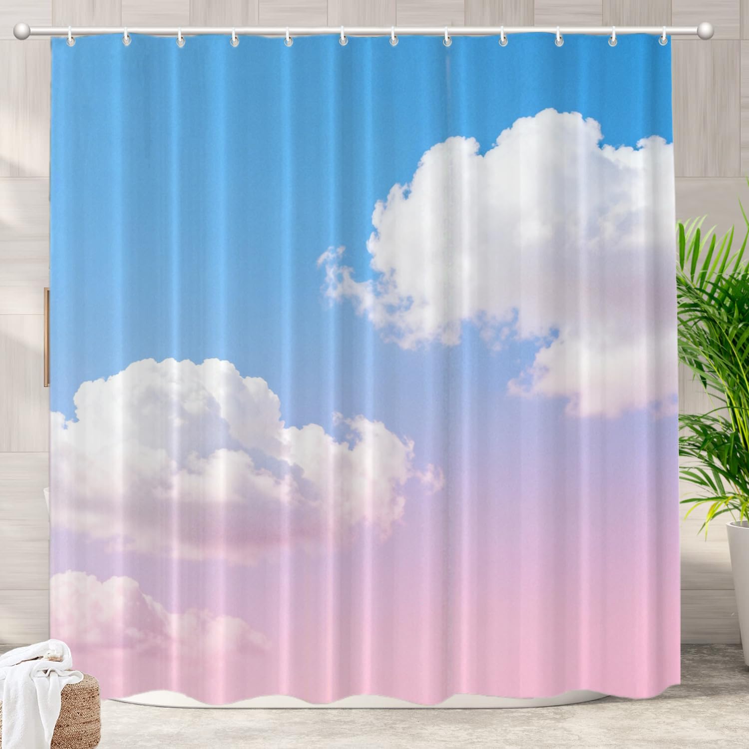 Rideau de douche moderne Batmerry rose et bleu en polyester 183x183 cm