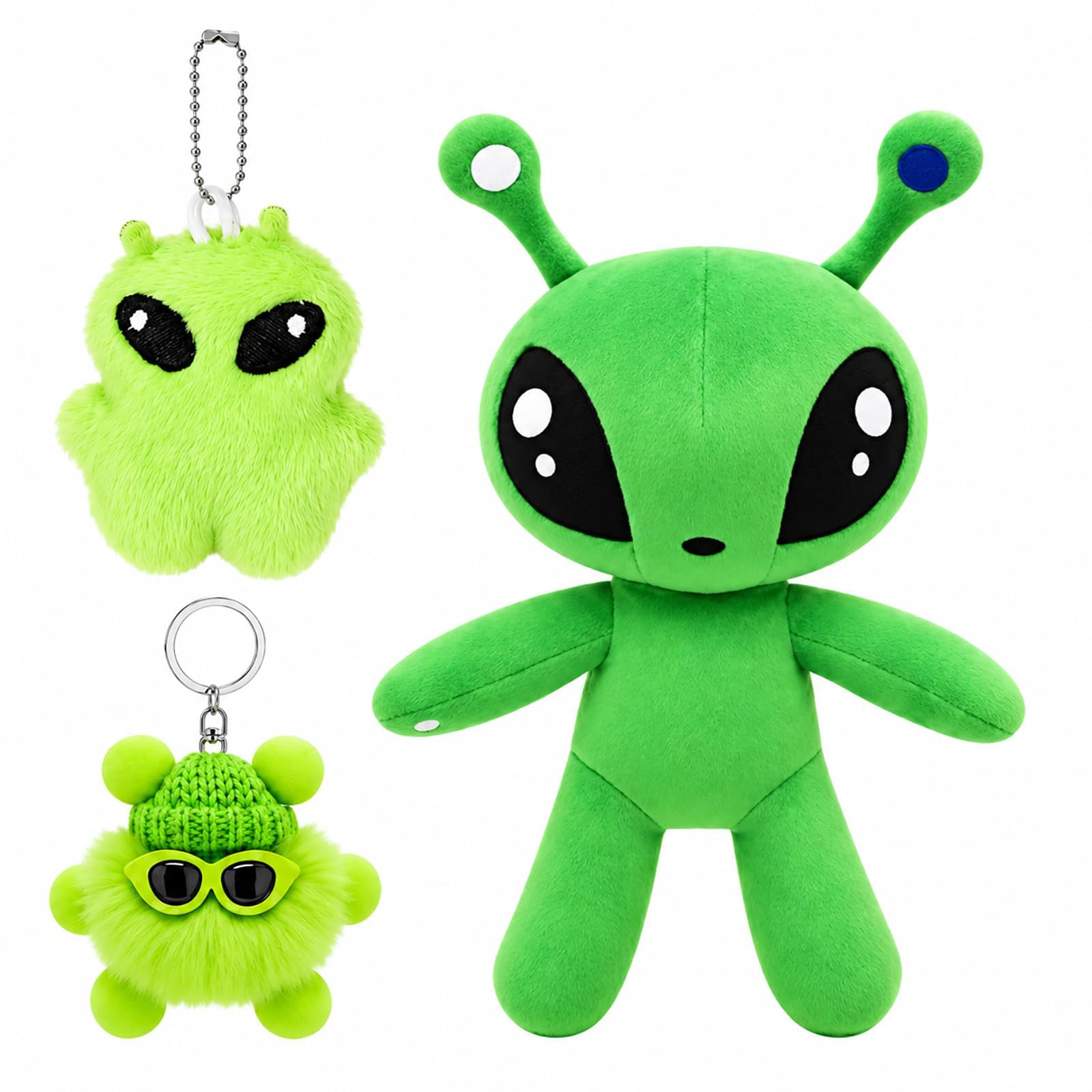 Alien Plushie, Cute Green alien plush with Keychain, 3 Pcs