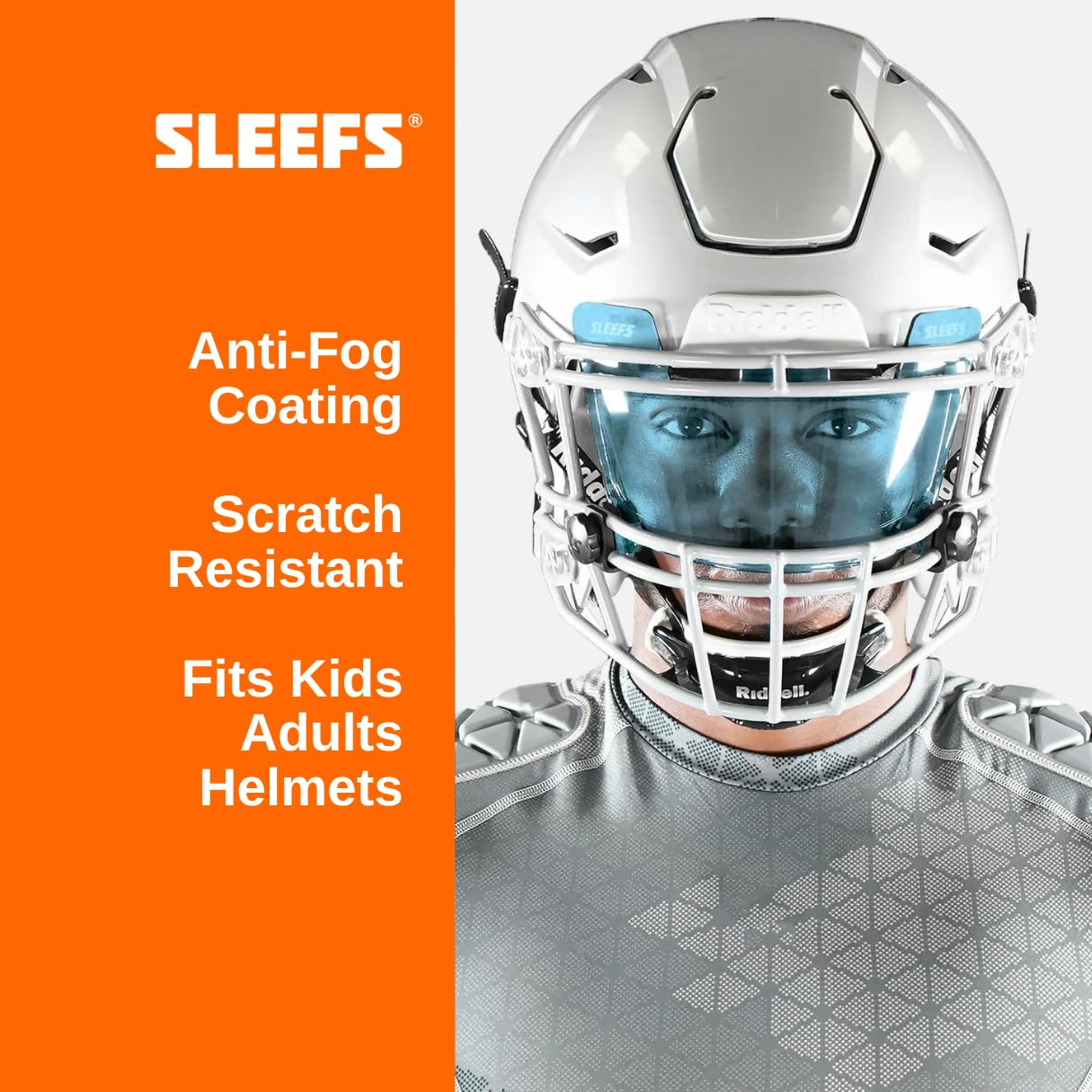 SLEEFS Viseras de fútbol para casco, visera de fútbol profesional tintada de color transparente, protector facial y ocular, se adapta a cascos de jóvenes y adultos, incluye clips de visera rápidos +
