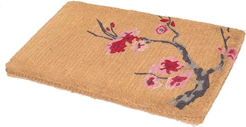 Miniatura 7 de Fab Habitat Felpudo floral extra grueso, tejido a mano, duradero, coco natural, entrada, puerta delantera, porche, patio, campo de amapolas rojo (18
