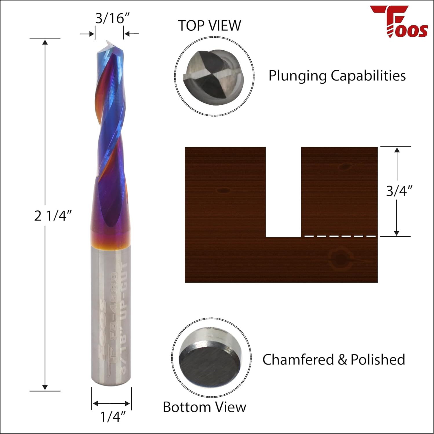 FOOS Nano - UP Cut Spiral Router Bit Set - Solid Carbide - 1/4” Shanks - Veteran Owned (Set 1/8" 3/16" 1/4")