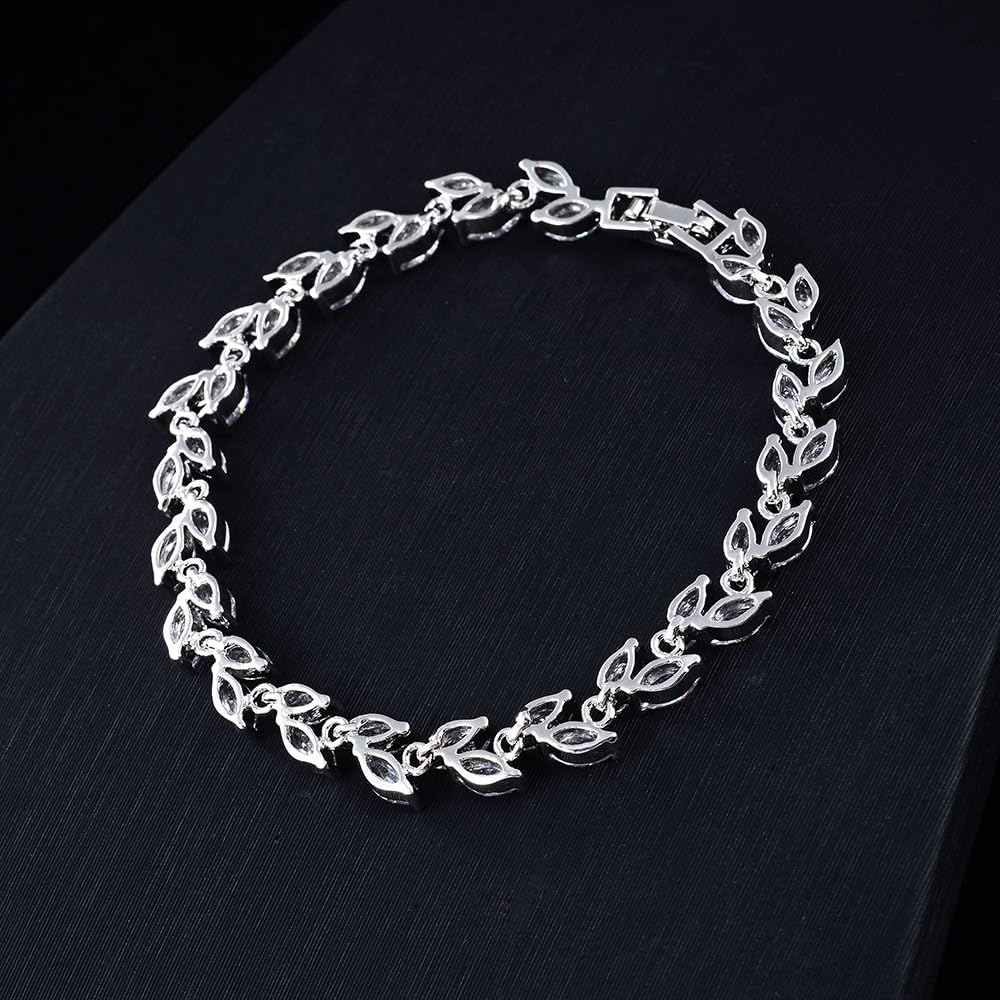 LILY TREACY CZ Tennis Bracelet Simulated Diamond Marquise Cut leaf white 6.8"- 8" extension extra long Bridal