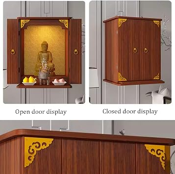 Wall Buddhist Shrine Altar Shelf Wood Temple Meditation Prayer Altar Table with Storage Retractable Pull-Out Board Buddha Statue Display Wall Sculptures Rack.(Wood,50X36X66CM/19.7X14.2X26IN)