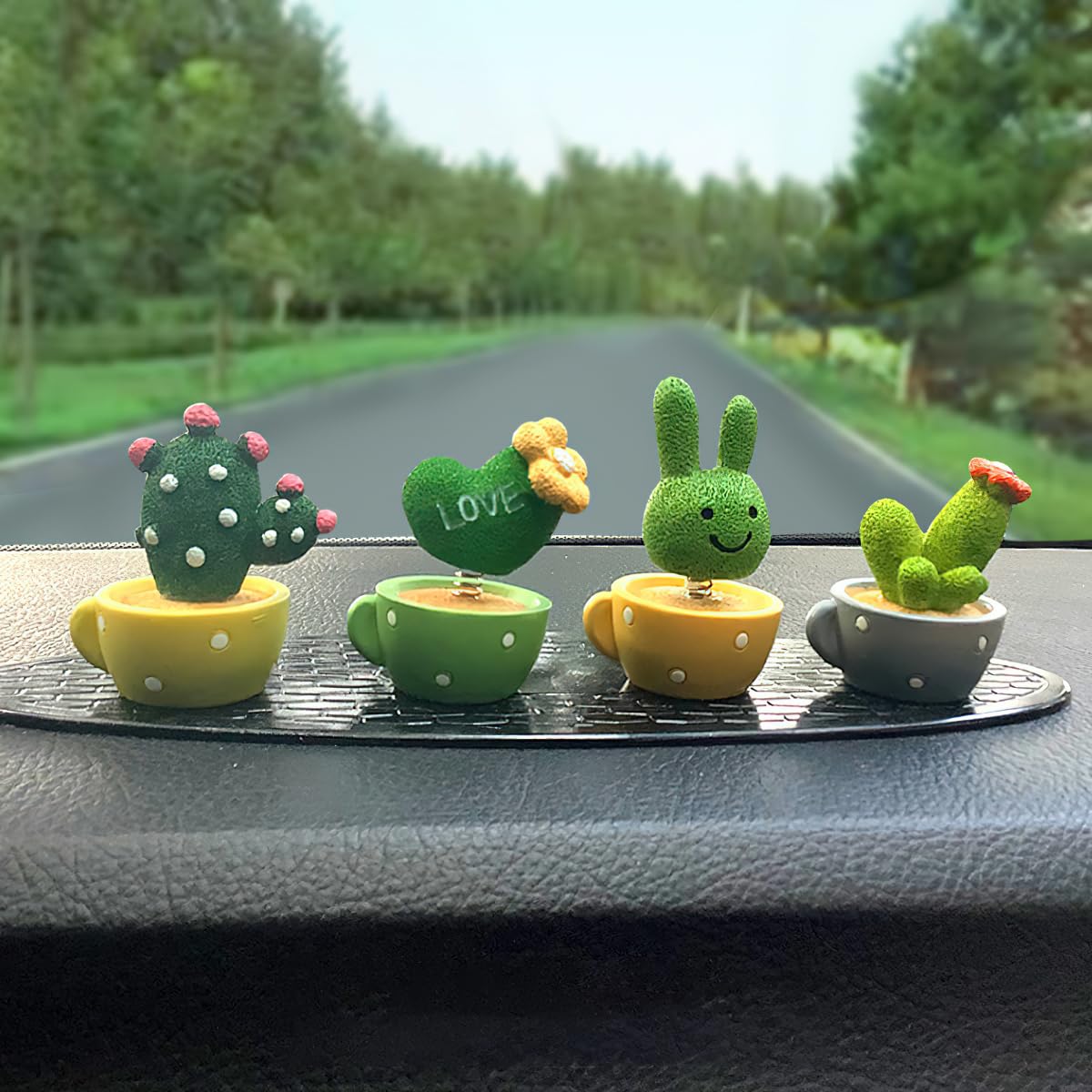 Car Dashboard Ornament Cute Green Plant Figurines Home Decor Love Cactus Flower Cactus Small Potted Spring Office Cab Small Gadget Decoration Interior Selected Garden Accessories