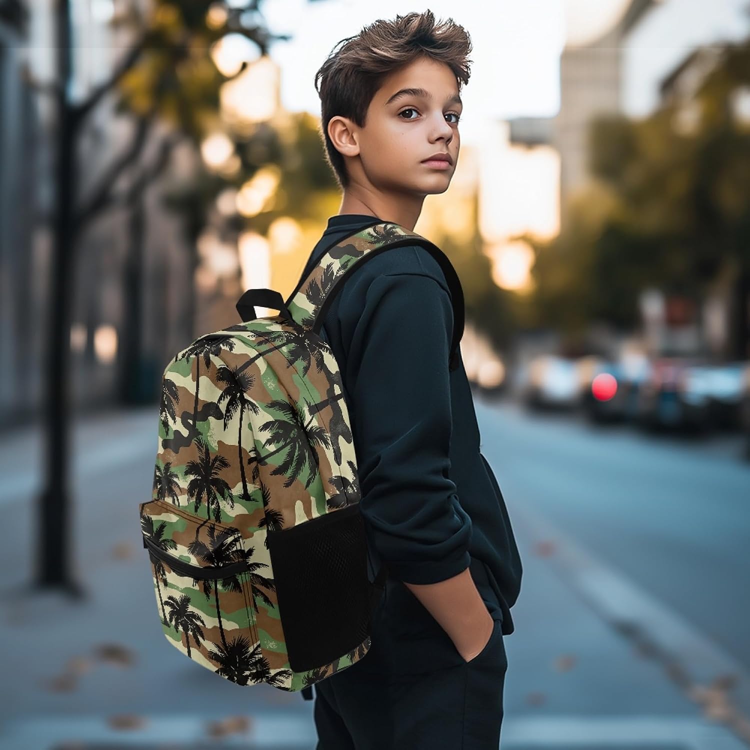 Amzbeauty Kids Backpack For Boys Girls Palm Camouflage Print Lightweight School Backpack Large Capacity 17 Inch Book Bags With Pockets