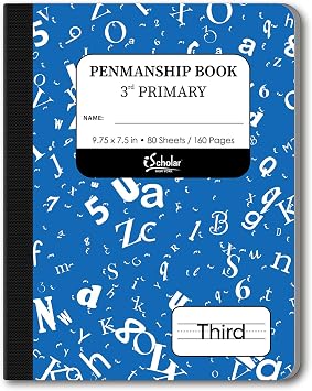 iScholar Grade 3 Primary Composition Book, 7.5 x 9.75 Inches, 80 Sheets, Skip Line Ruling, Blue Marble 10030