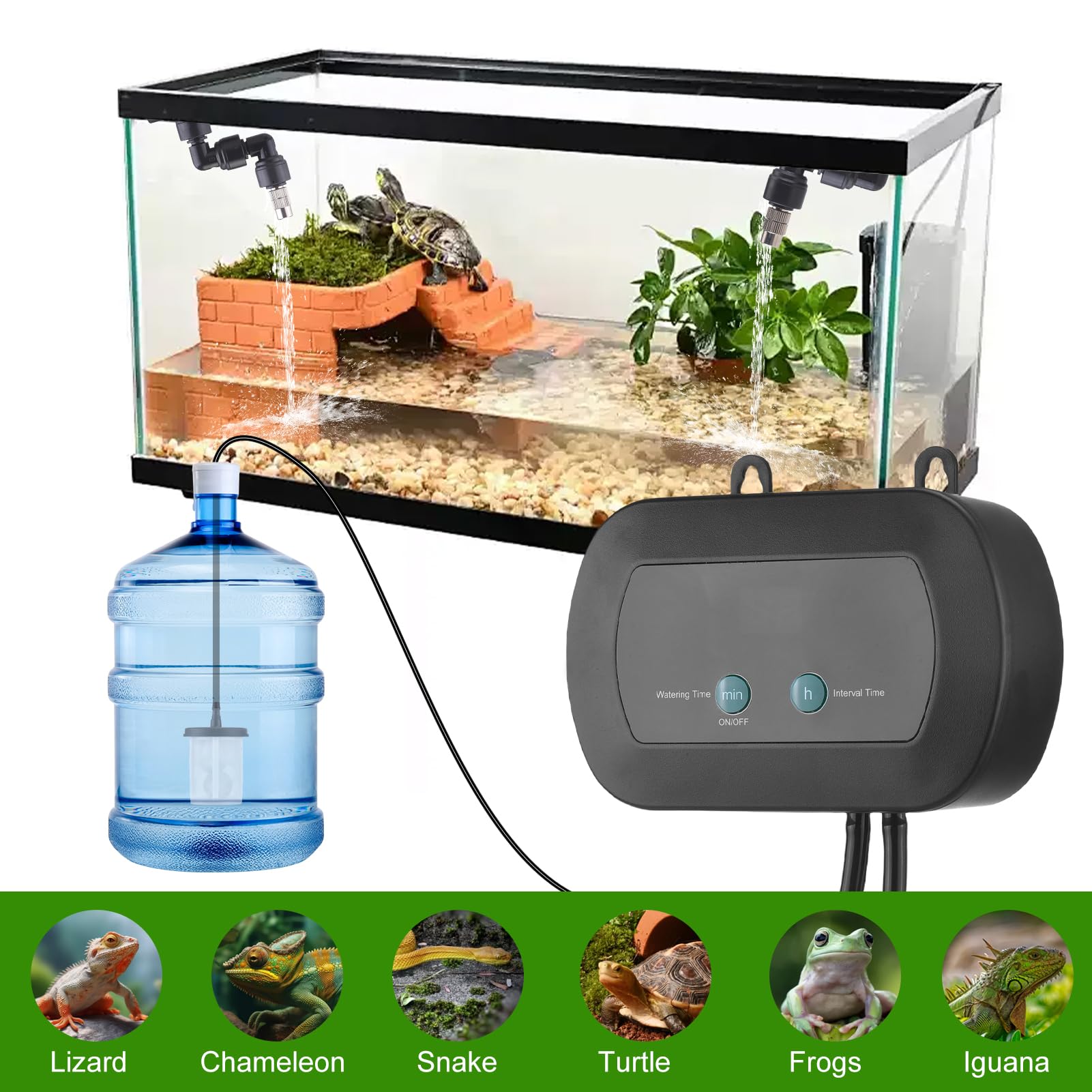 Dpofirs Smart Automatic Misting System mit Timer, 360 Grad Rotierende Düsen für Reptilienterrarien, Pflanzenbefeuchter für Chamäleons, Frösche, Schlangen, Schildkröten