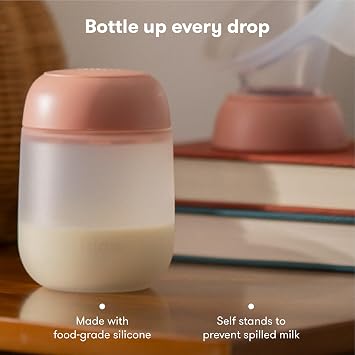 Frida Mom 2-in-1 Manual Breast Pump Silicone Bottle + Replacement Lid, Milk Collector for Breastfeeding, 5oz