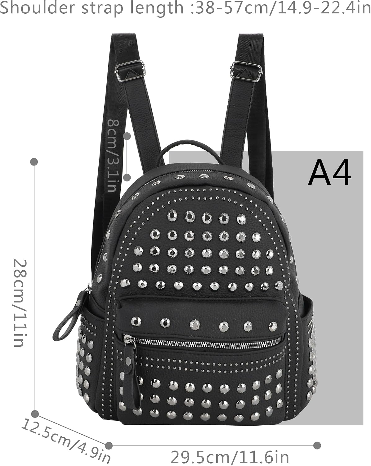 Mini Rivet Studded Black Backpack Purse Chic Crystal Purse for Women Lady