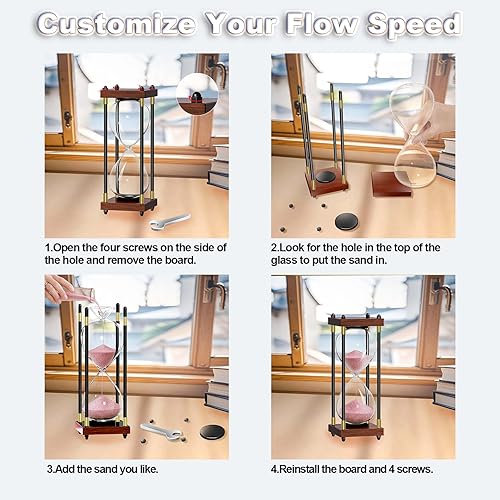Miniatura 6 de Gafas de hora con arena, 60 minutos reloj grande de madera con temporizador de arena de 10 pulgadas, reloj de arena de 1 hora, reloj de arena