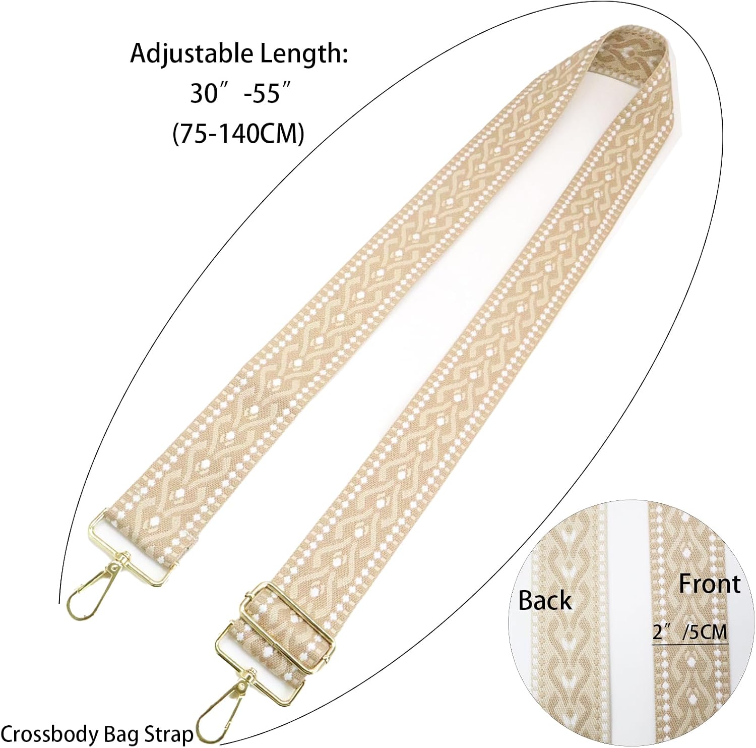 LEMEDE 2" wide Bohemian Purse Straps - 55" Adjustable Gold Buckle Crossbody Bag Shoulder Strap with Embroidery Ethnic Style(Coffee Purse Strap) image 3
