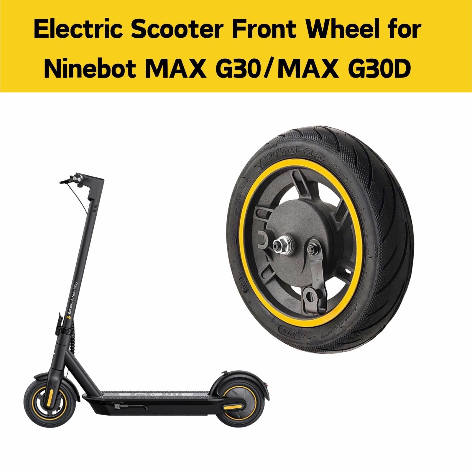 E-Scooter Vorderrad für Ninebot MAX G30/MAX G30D, 10 Zoll 60/70-6,5 Elektroroller Vorderrad Reifen mit Trommelbremse, Rutschfest Stoßdämpfung E-Roller Ersatzrad Zubehör