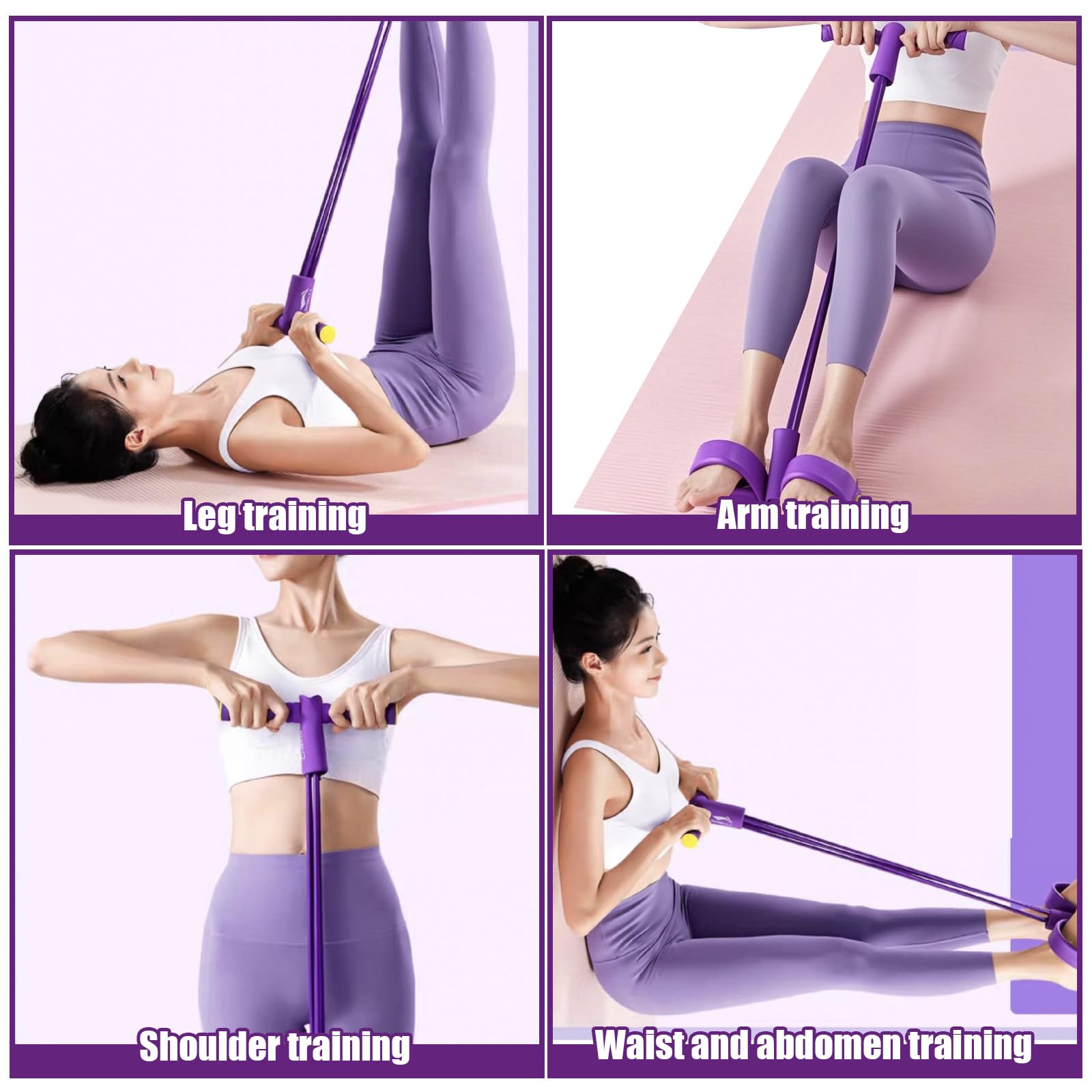 Addominali Attrezzi, 8 Tubi Allenatore Addominale, Fascia di Resistenza a Pedale, Sit-Up Attrezzo per Allenamento Bodybuilding, Corda Elastica di Trazione Multifunzione, Elastico con Pedali