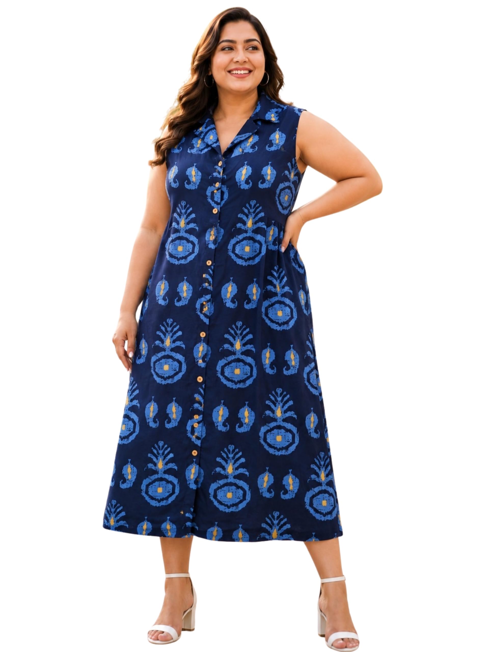 Indietoga Women Printed Cotton Midi A-line Dress (XL to 7XL)-picture-40
