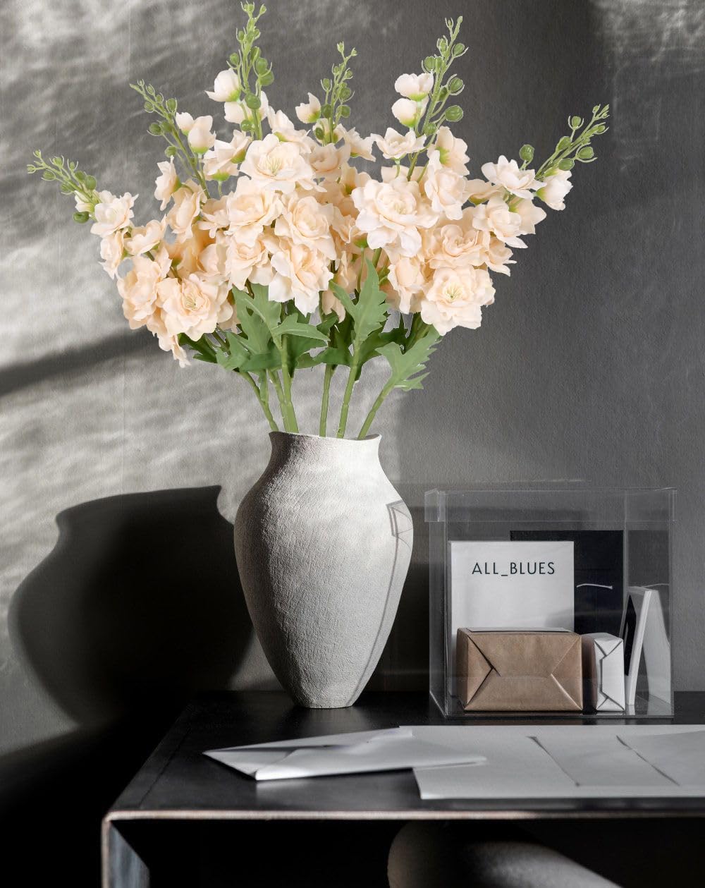 Champagne Delphinium Artificial Flower 6PCS Champagne Larkspur Silk Delphinium Flowers 29.52" Long Stem Fake Flower for Tall Vase Wedding Floral Arrangements Home Table Decor(Champagne)