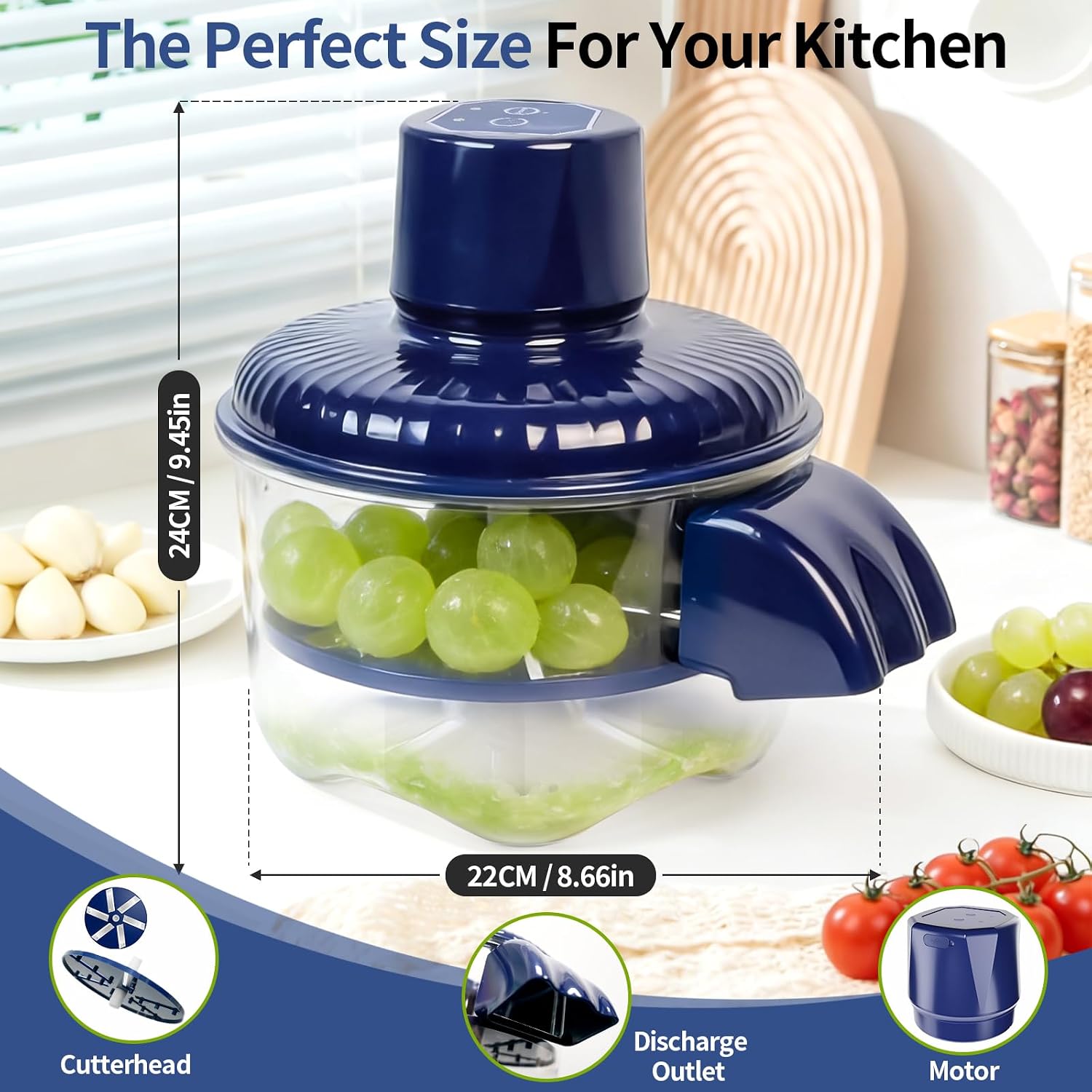 Automatic Peeling Machine, Upgraded 6 Leaf Blade Electric Grape, Cherry Tomato & Garlic Peeler, Rechargeable Wireless, Easy Clean Portable Kitchen Tool for Salad Prep & Picnic (Blue)