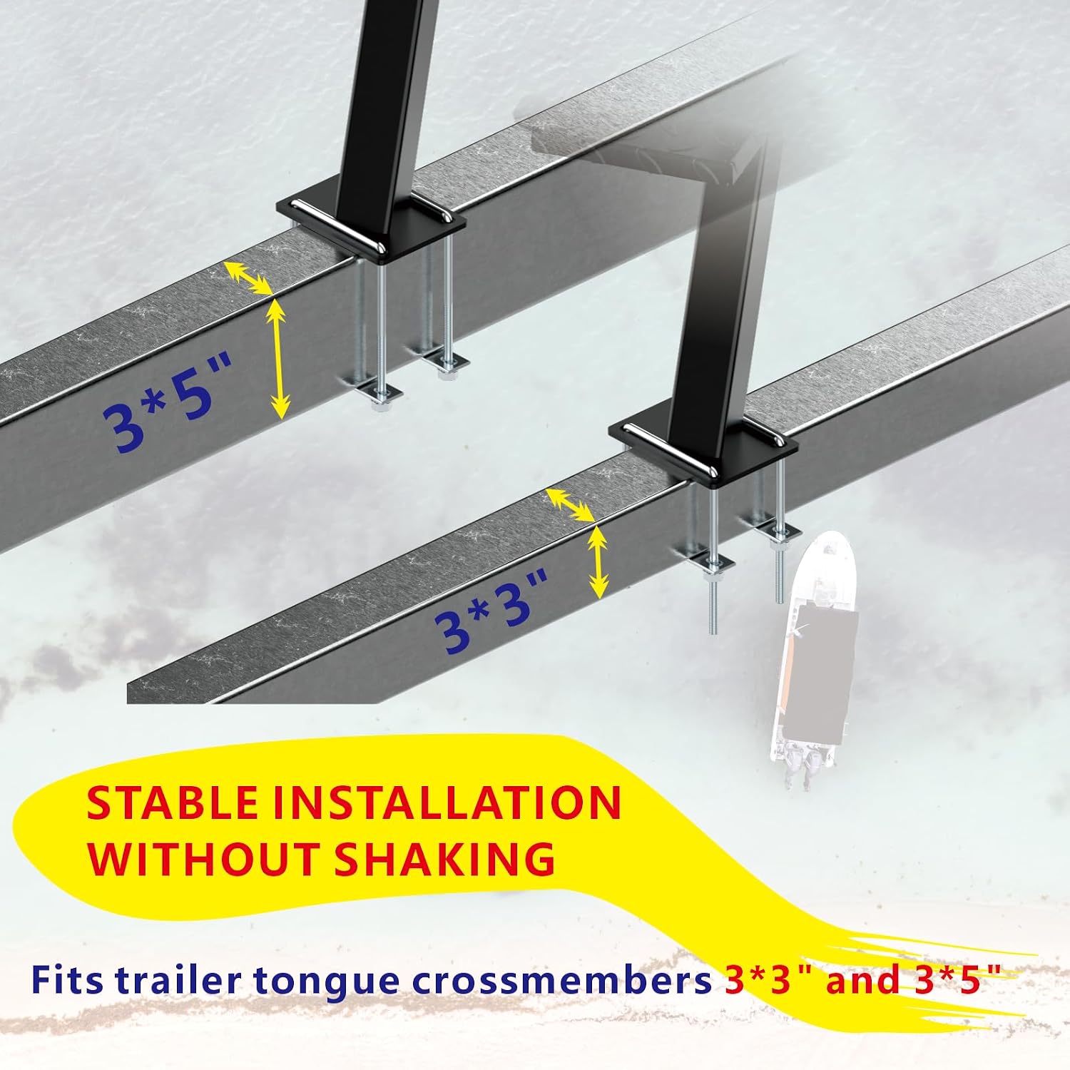 SHOOSHINE Boat Trailer Steps with Handrail, Heavy Duty Boat Steps for Trailer, Non-Slip Boat Ladder for 3" x 3" & 3" x 5" Trailer Frames, 350 LBS Capacity (2-Steps)