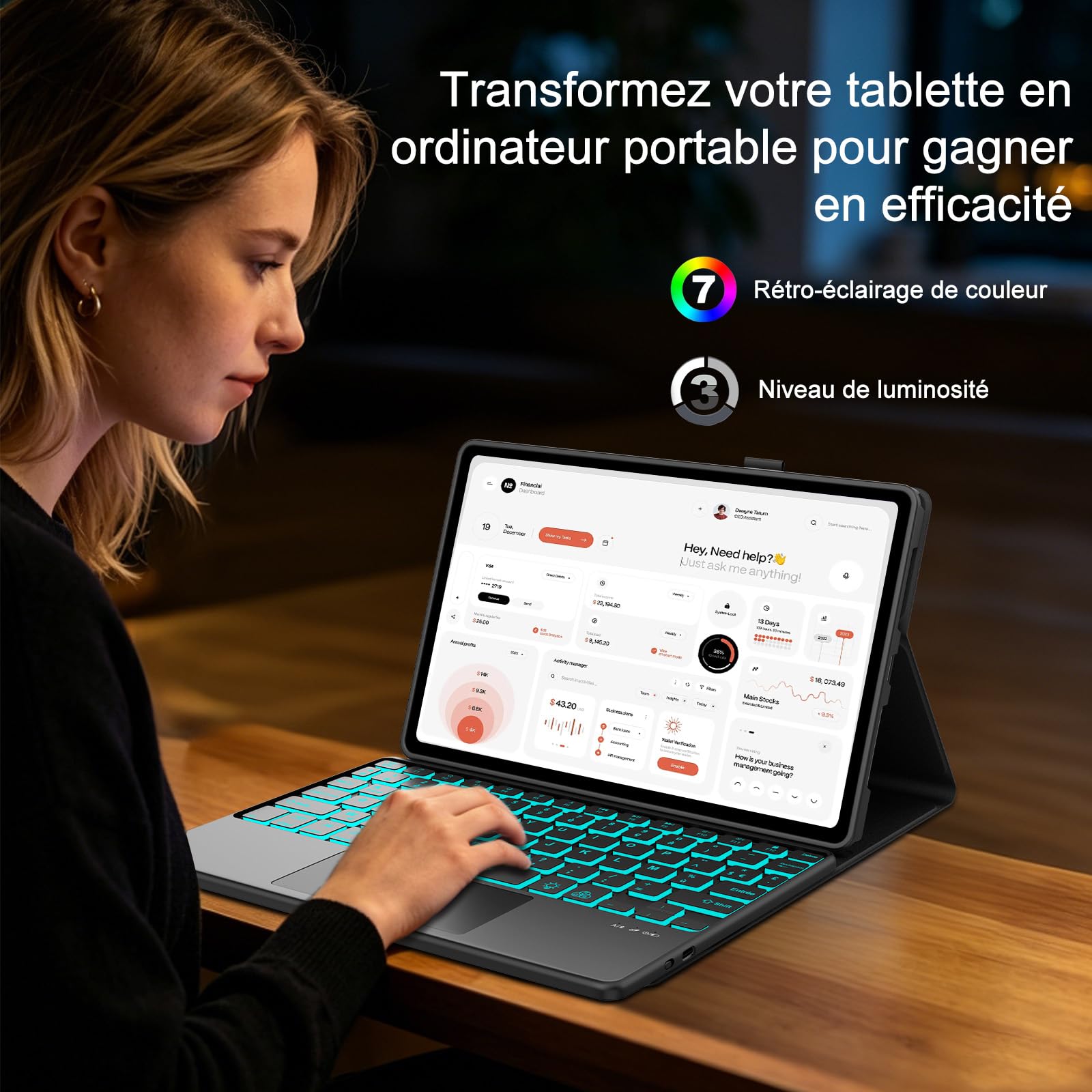 Teclado para Lenovo Idea Tab 11" 2025/Tab M11 con Retroiluminado y Touchpad | Teclado Bluetooth Retroiluminado Desmontable con Funda Delgada y Touchpad para Tablet Lenovo Tab K11 Gen 2 (TB336FU, TB336ZU)
