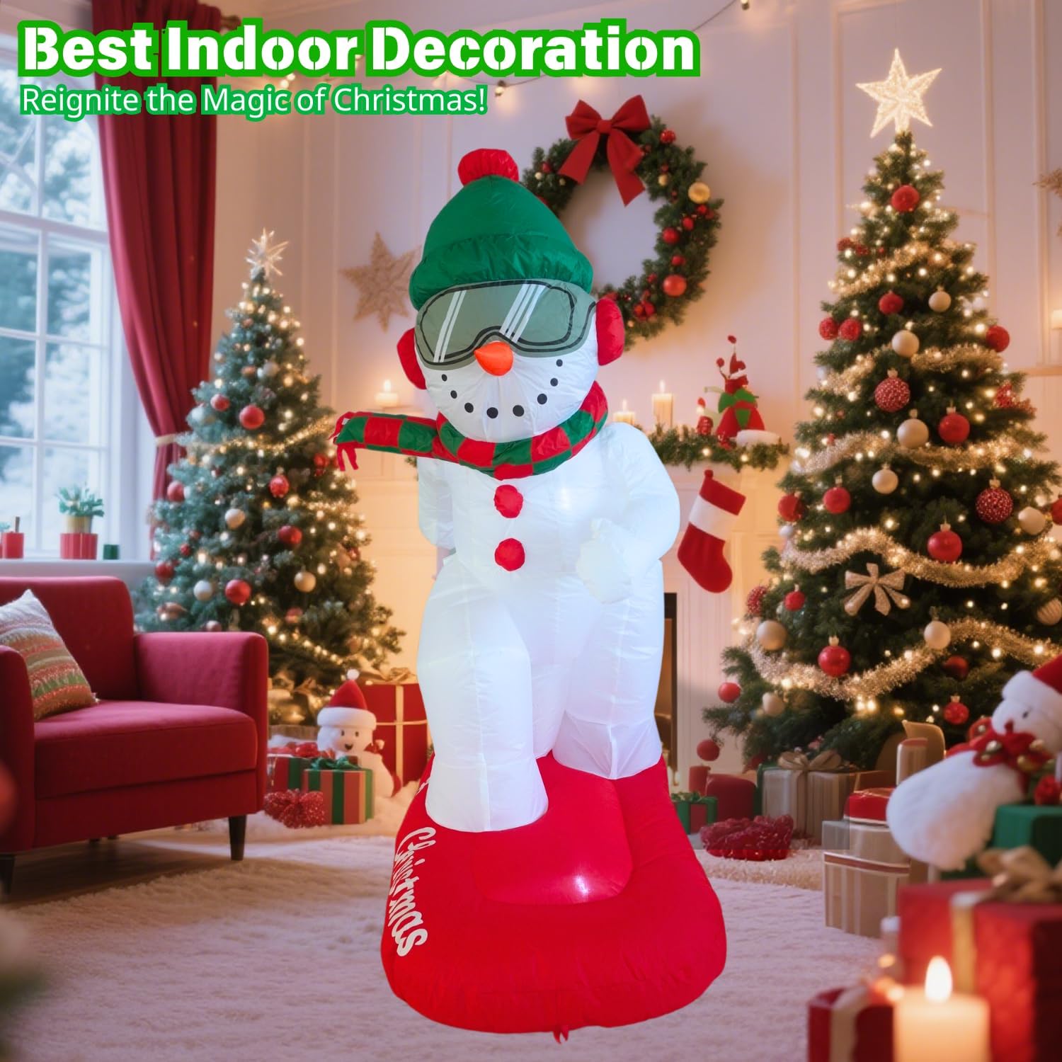 PTS 4FT Inflatable Skiing Snowman Outdoor Decoration, Christmas Blow Up Yard Decorations, Built-in LED Lights Inflatables Xmas Holiday Funny Decor for Indoor Lawn Garden - Image 3