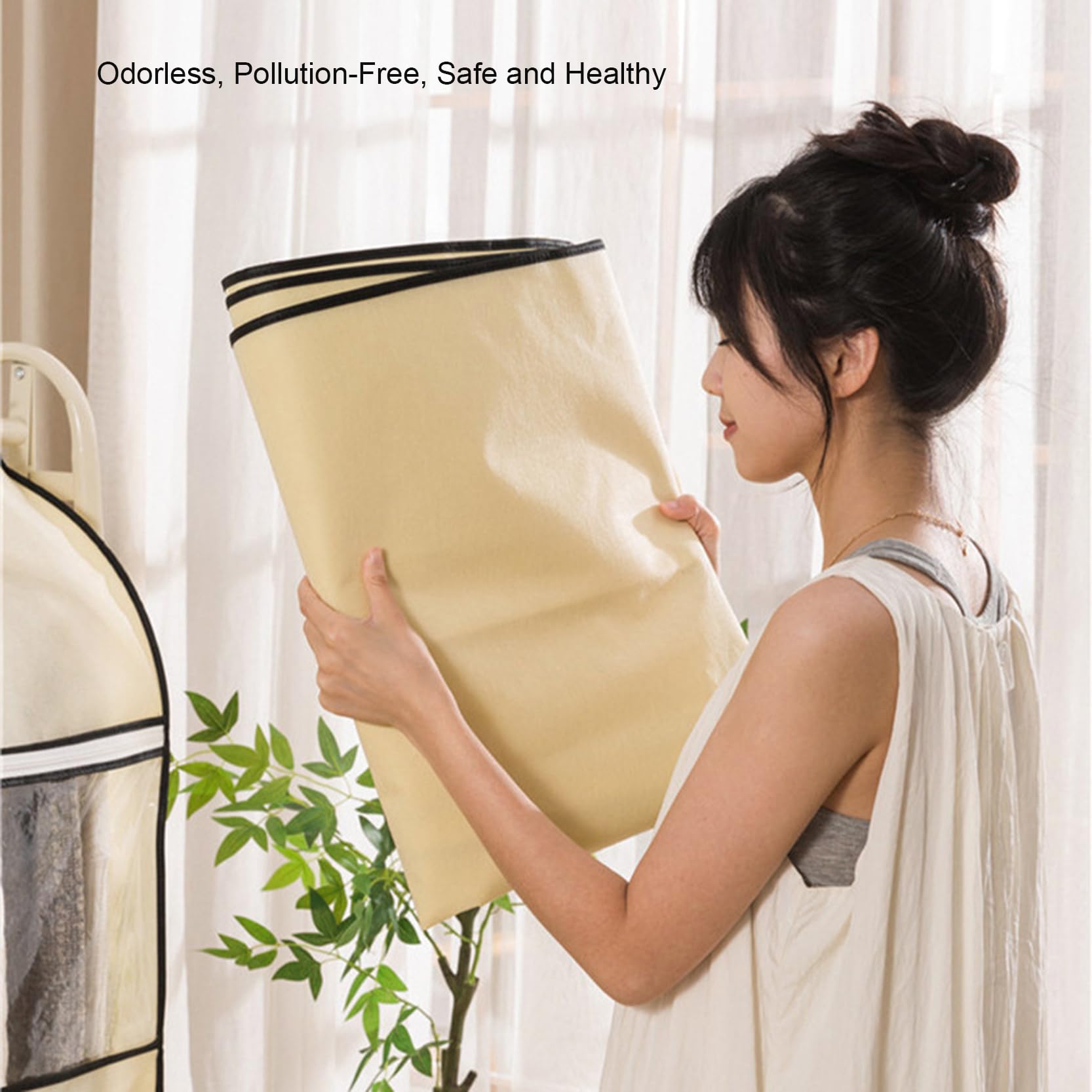 Funda para Perchero de Ropa, Cubierta de Ropa, Ventana Transpirable con Cremallera, Color Beige, 60-150x50x120cm, for Abrigo, Traje Vestir(150x50x120cm)