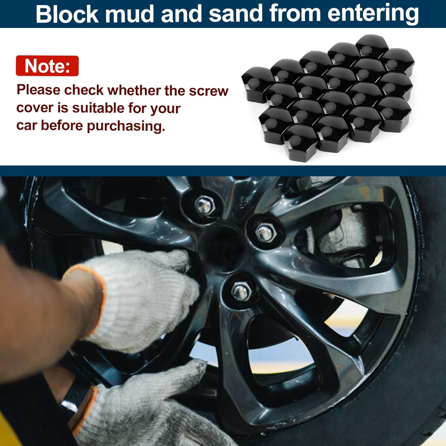 20pcs Lug Nut Covers, 17mm Hexagonal Nut Covers Car Wheel Nut Caps with Removal Tool Practical Car Lug Nut Caps Anti-Dust Wheel Bolt Cover Caps for Most Car Lug Nut (Black)