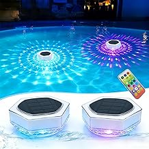 2 Piece Solar Floating Pool Light, IP68 Waterproof Above Ground Pool Lamp with Remote Control, 3 RGB Modes, 7 Colours, Timer, LED Lighting Pools for Bathtub Spa Garden Party Decoration