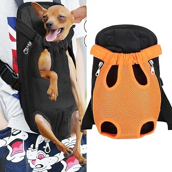 Pet Carrier Backpack, Adjustable Pet Cat Dog Carrier Backpack Travel Bag, Legs Out,Dog Carrier for Hiking Camping Travel, Sling Bag for Small Medium Dog Cat Orange, Small 1.5-3LBS