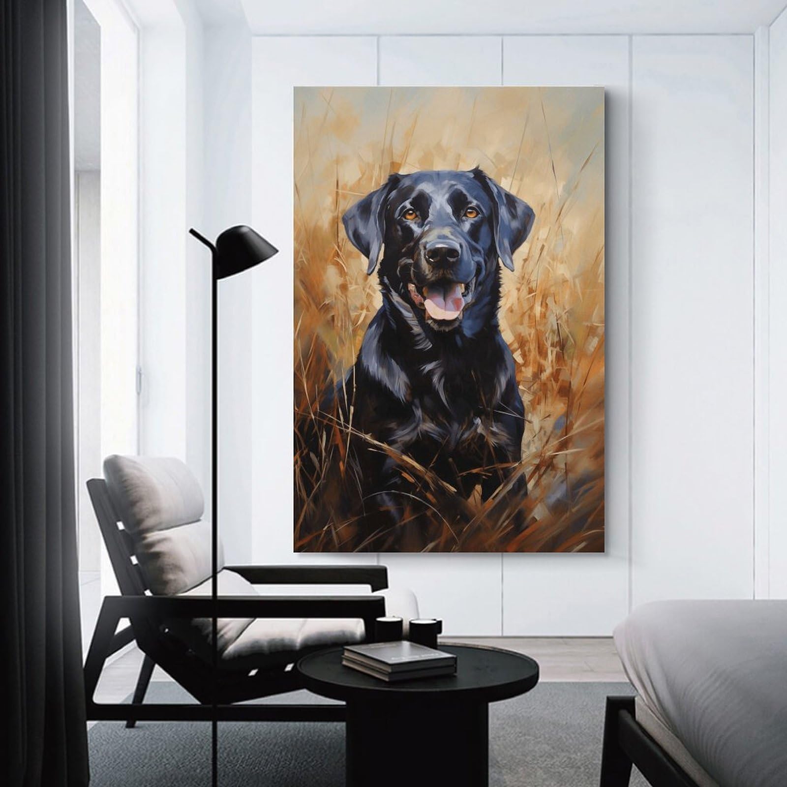 Junmoney Unframe-Style-18 Black Labrador Retriever Painting Canvas Wall Decor, 12X18inch(30X45cm), For Wall Displays, Bedrooms Or Room Updates, Wall Decor Suited To Curated Displays