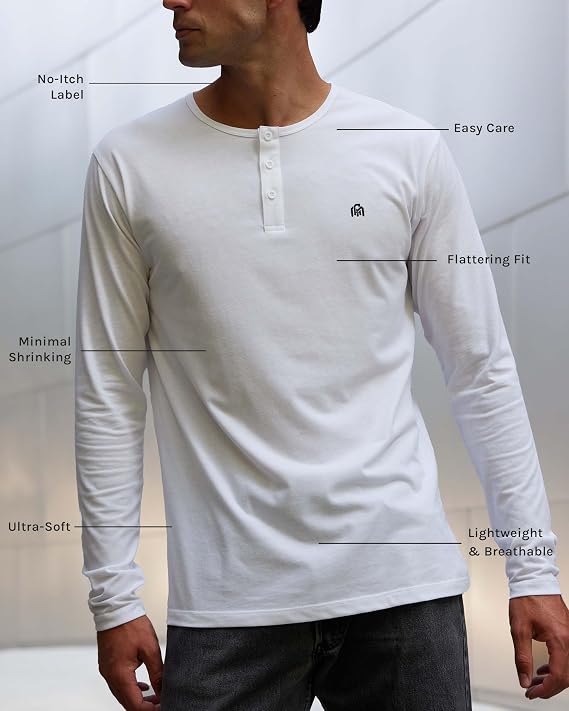 Henley Shirts for Men Long Sleeve Casual 3 Button Soft Cotton S-4XL | Soft cotton blend henley shirts with long sleeve stretch - casual fall layering from work to weekends.
