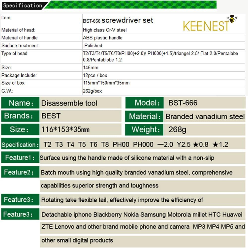 Uр Tо 40% оƒƒ Keenest 12in1 Precision Screwdriver Disassemble Repair Tools Kit Set with Torx T2 T3 T4 T5 T6 T8, Pentalobe 0.8 1.2MM (TS1 TS4), Phillips PH00 PH000, Tri-point Y2.5, Flat (Slotted), 4 phones/tab