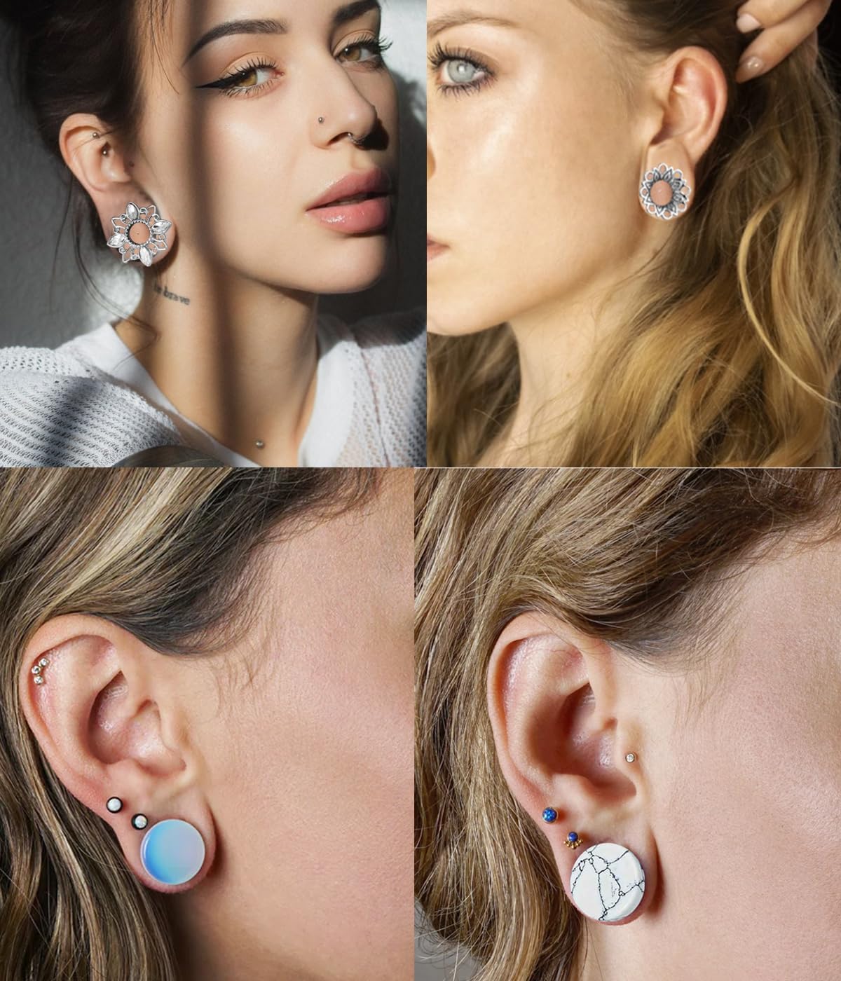 TIANCI FBYJS 8 Pairs Stainless steel Ear Tunnels Earrings Silicone Gauges Plugs For Ear Brass Hollow Plugs and Tunnels Glass Piercings Stretcher Kit 2g 00g 5/8