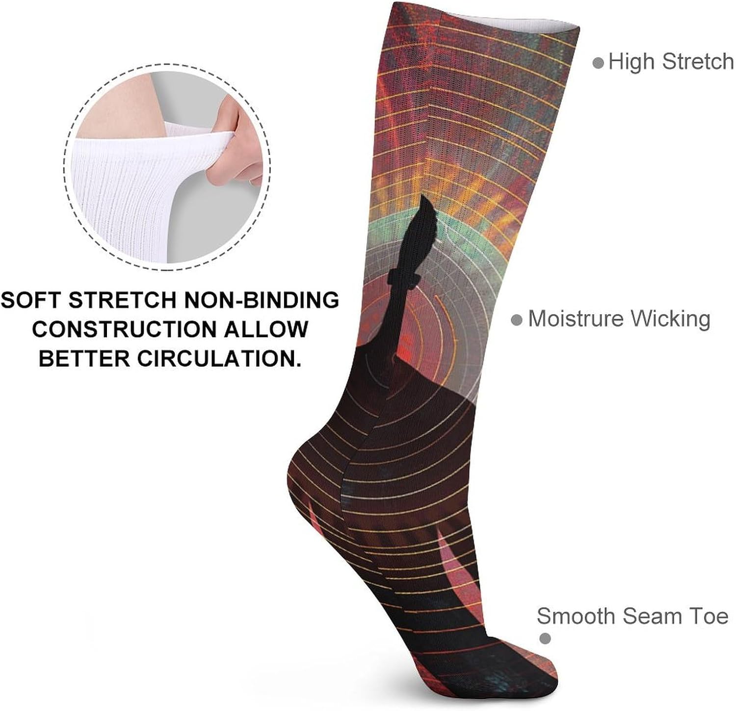 5 Pairs Knee High Socks Colored Lines Long Tube Boot Seamless Toe