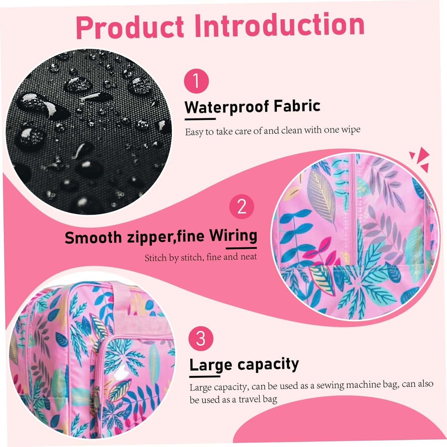 Sewing Machine Bag Large Capacity Leaf Pattern Sewing Machine Case with Handle & Zipper Oxford Multi-Purpose Carrying Case ..