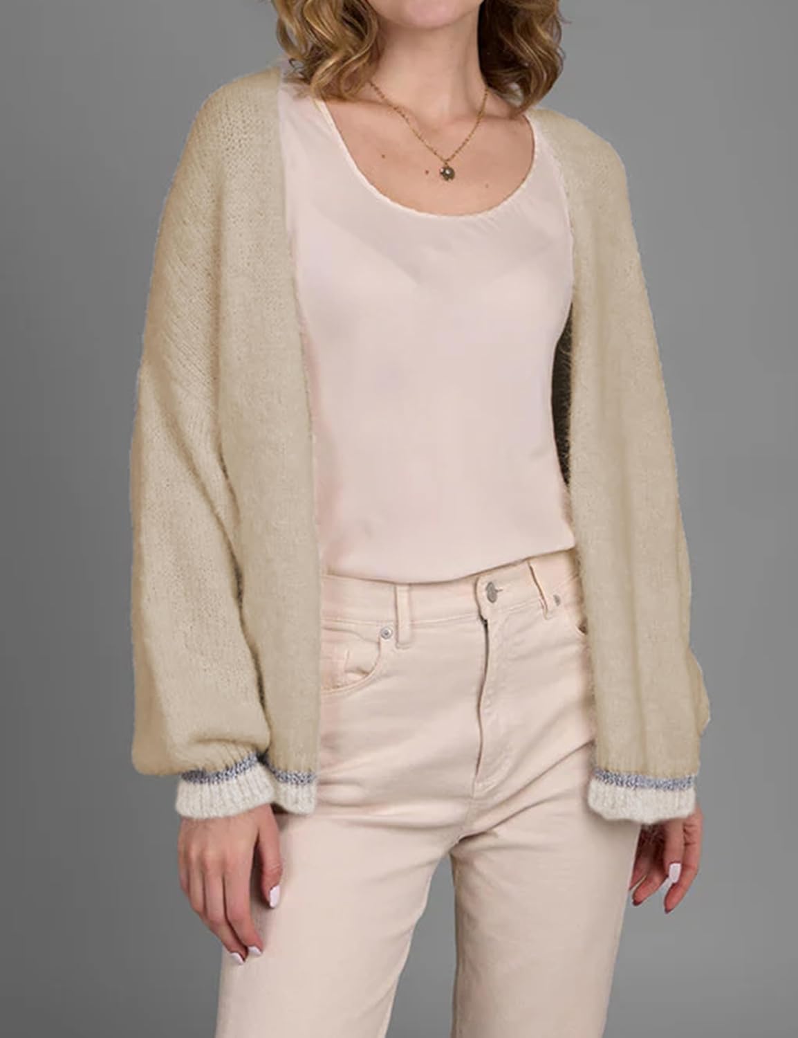 Women's Cardigan Sweater Long Sleeve Color Block Open Front Casual Knit Outerwear - Image 5