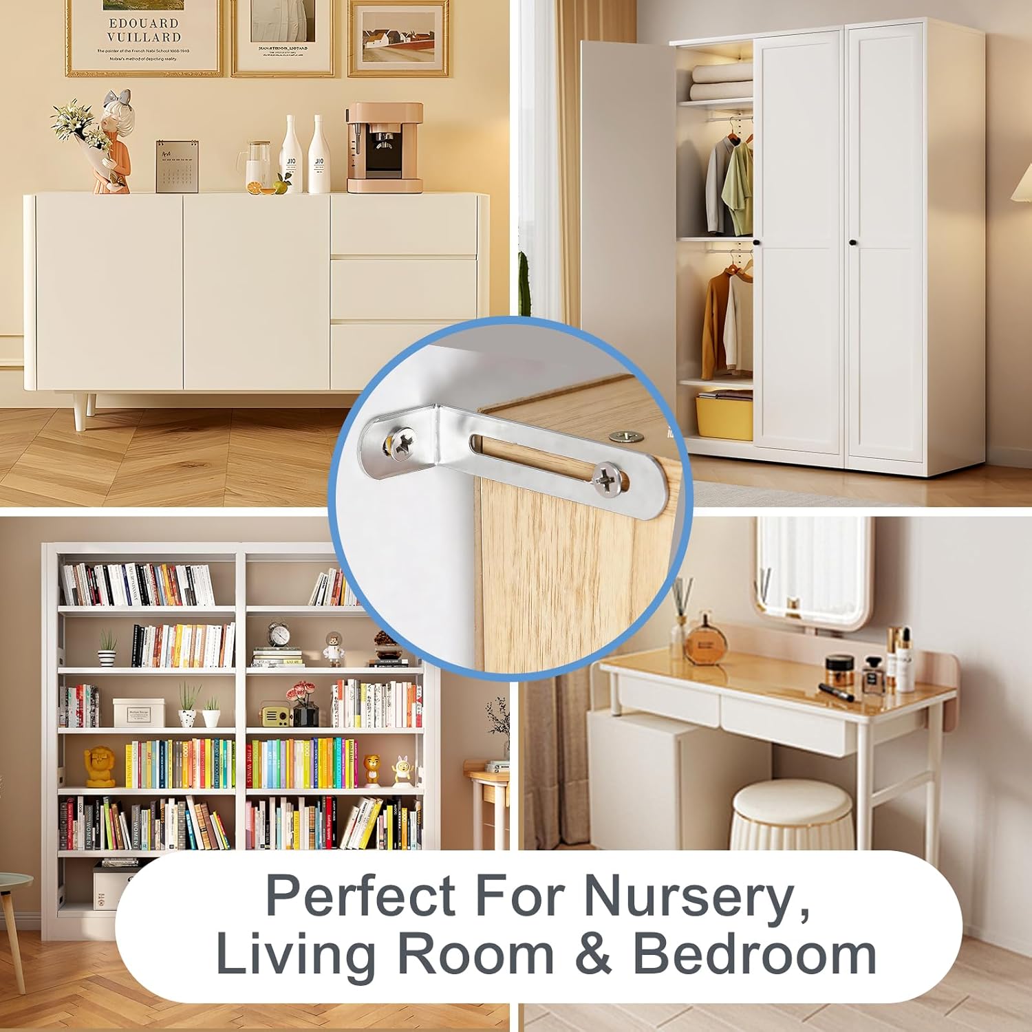 12 Pack Baby Proofing Anti Tip Furniture Anchors Kit - Heavy Duty Steel Wall Anchors for Dresser, Cabinet, Bookcase, Earthquake Safety & Pet Proofing in Nursery, Living Room（Silver）