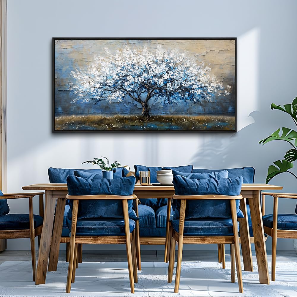 KELIYUAN Large Canvas Wall Art For Living Room Abstract Tree Wall Decor For Bedroom Wall Painting Blue Tree Picture Black Framed Office Dining Room Decor Artwork Hotel Room Mural Home Decor 20"X40"