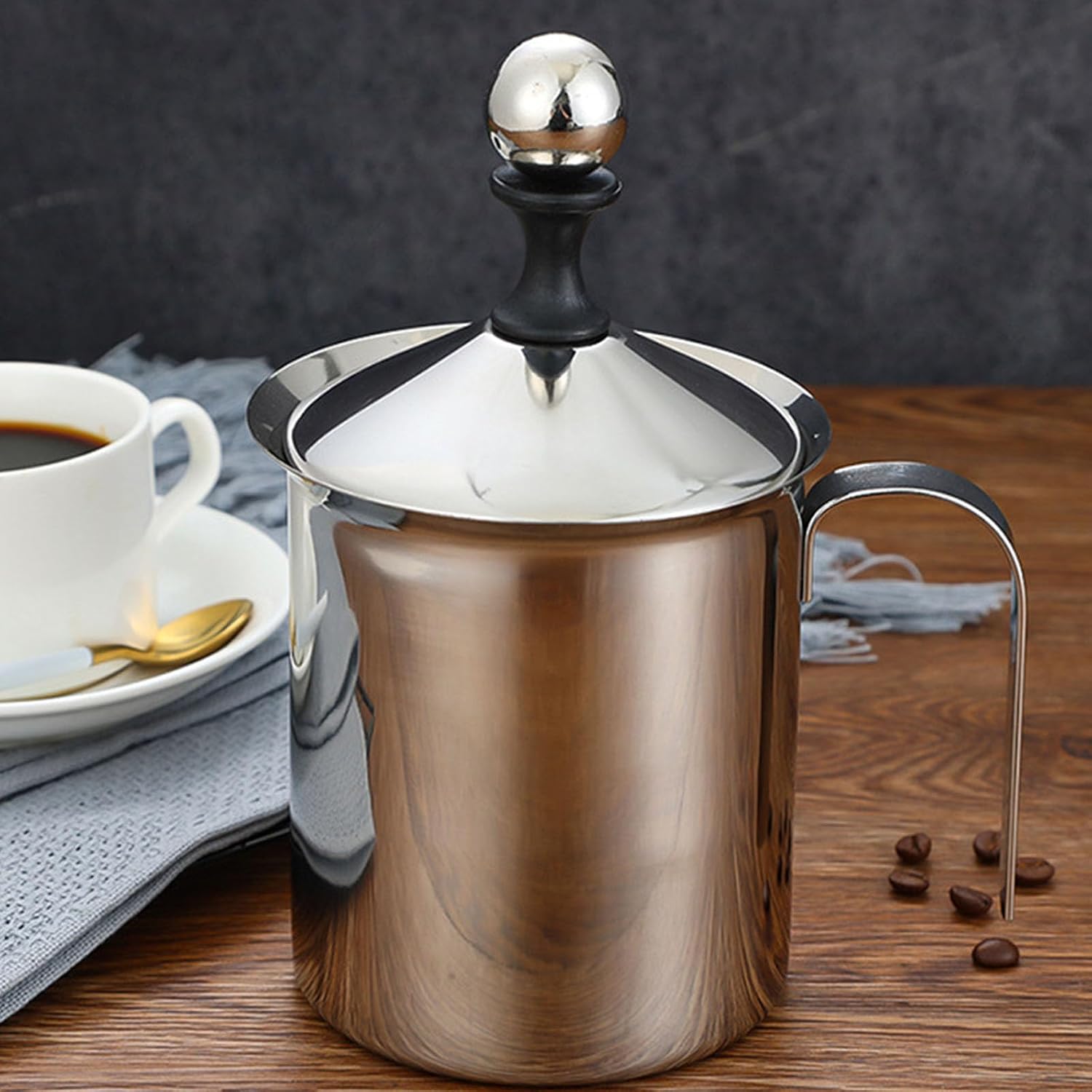 Manual Milk Frother Double Layer 304 Steel Portable Whisk for Coffee Lattes Cappuccinos Home Use Professional Milk Frother for Lattes Cappuccinos