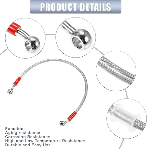 Miniatura 4 de X AUTOHAUX 19.7 in 19.69 "0.394 in ID motocicleta hidráulica línea de aceite manguera de aceite 28  0  cable trenzado de acero inoxidable para ATV