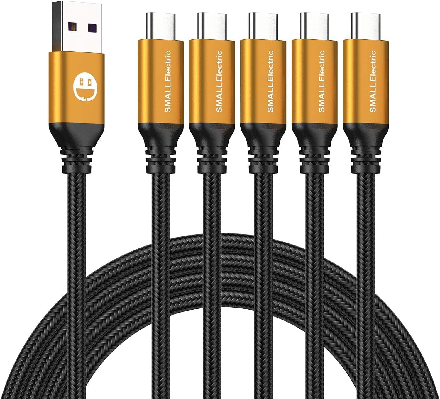 SMALLElectric Cable USB tipo C, paquete de 5 cables de carga rápida USB tipo A a C para Galaxy S20, S10, S9, S8 Plus, cable trenzado de carga rápida para Note 10, 9, 8, LG V50, V40, G8, G7, (dorado)