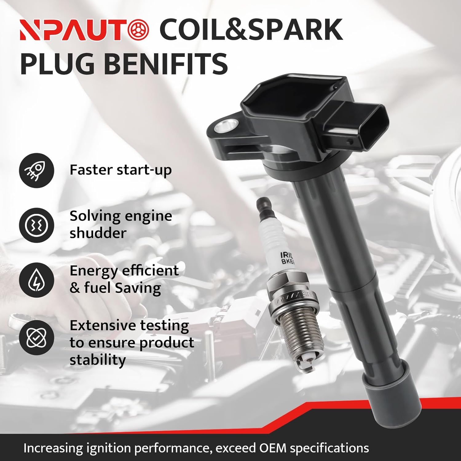 NPAUTO Ignition Coil Pack and Spark Plugs Replacement fit for 2004 2005 2006 2007 2008 Acura TSX Base 2.4L 2.4, UF417, Set of 4